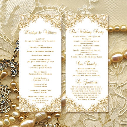 Wedding Ceremony Program Template Vintage Gold