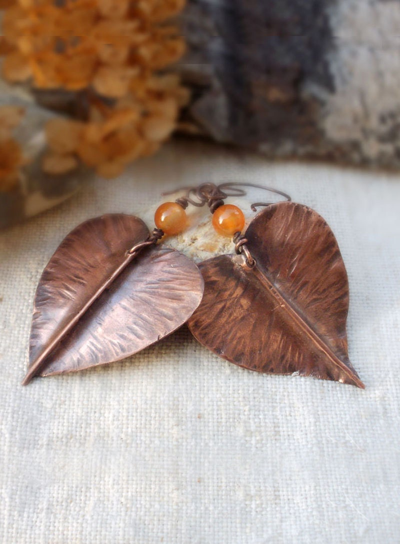 Copper Leaf earrings Copper Earrings Boho by ChervoniKoraliArt