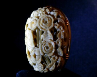 Antique Victorian Chinese Carved Bone Pendant Circa: 1850