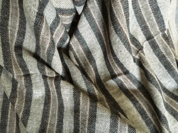 Grey stole shawl wrap scarf with dark grey & brown striped woven in soft lightweight Sheep Merino wool hand woven