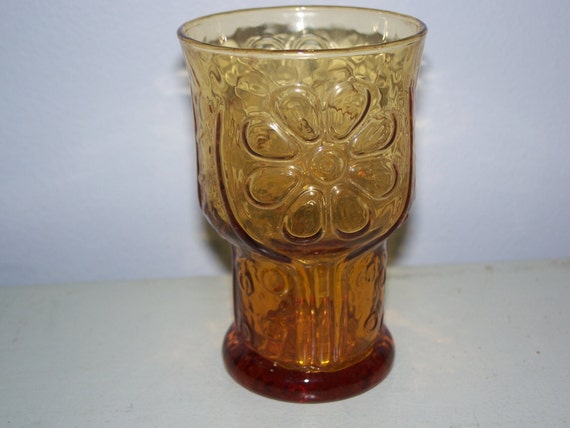 Vintage Amber Juice Glass with a Flower by EmelinesVintageFair