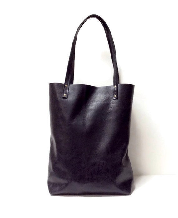 Black leather tote bag // Simple market tote bag // black distressed ...