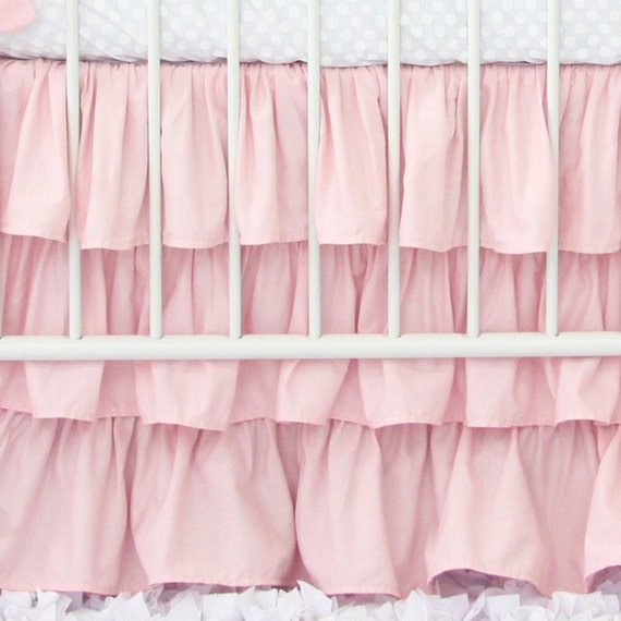 Three tiered Light Pink Ruffle Crib Skirt Baby Pink Bedding