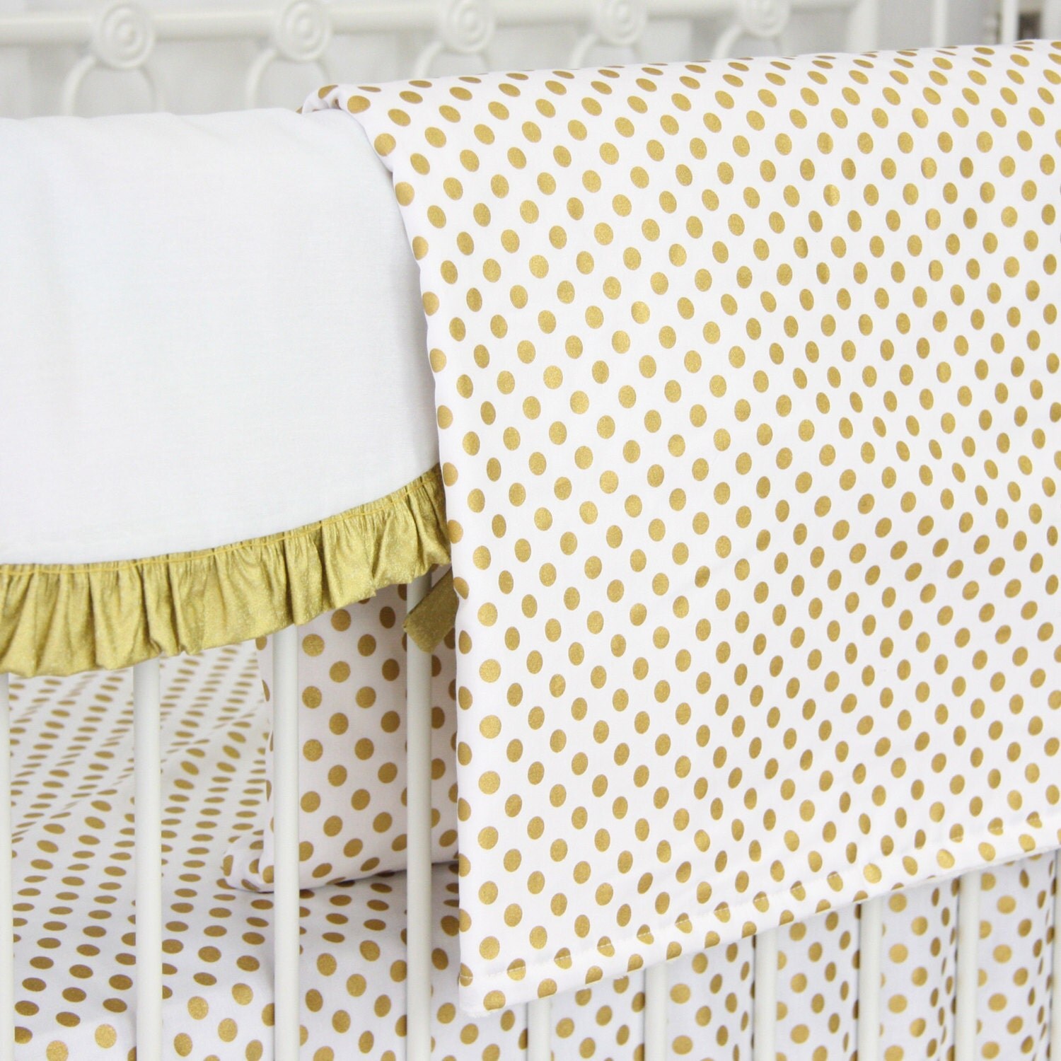Metallic Gold Dot Baby Blanket Gold and White Crib Blanket
