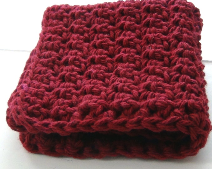 Burgundy and Green Washcloths, Crochet Dishcloths, Cotton Facecloths, Set of 4 Eco-Friendly Cleaning Cloths
