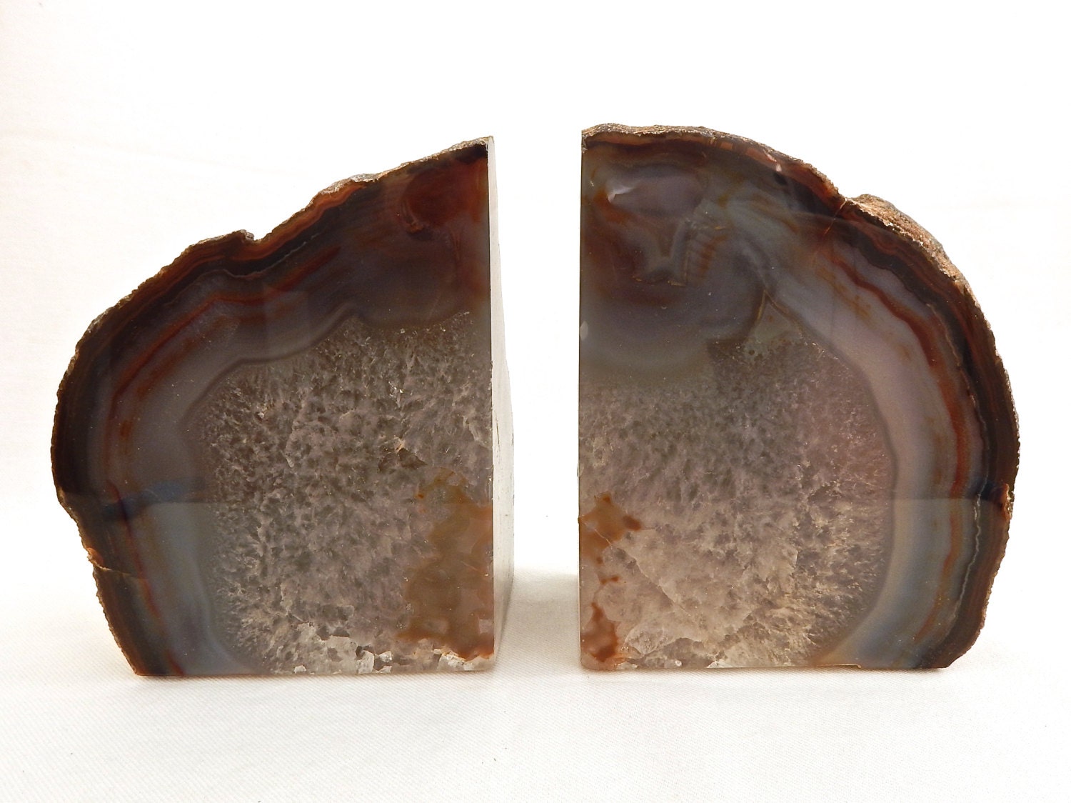 Large Natural Quartz Geode Drusy Bookends Exceptional Agate