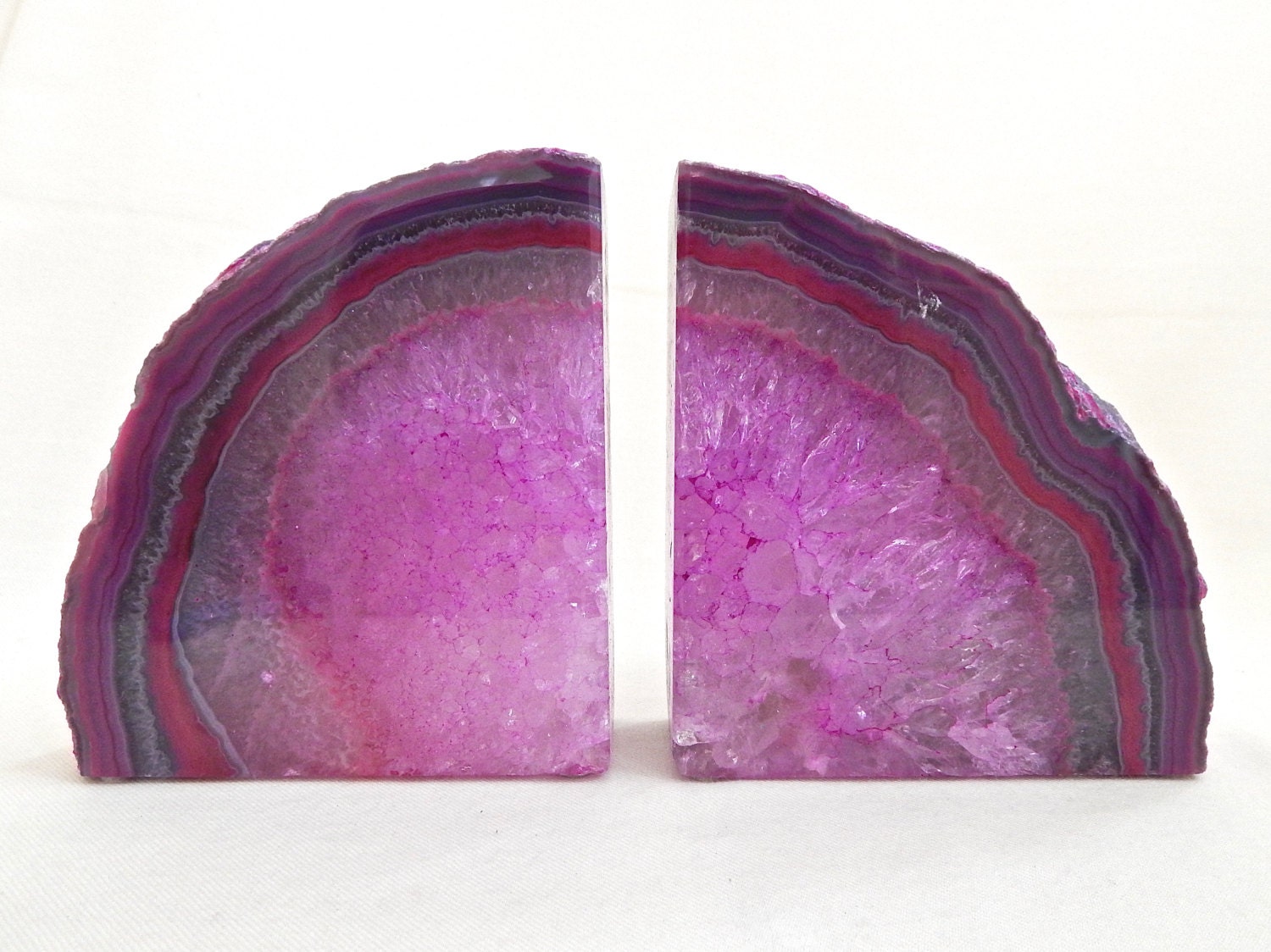 Large Agate Book End Pair in Pinks and Magentas Pink Quartz