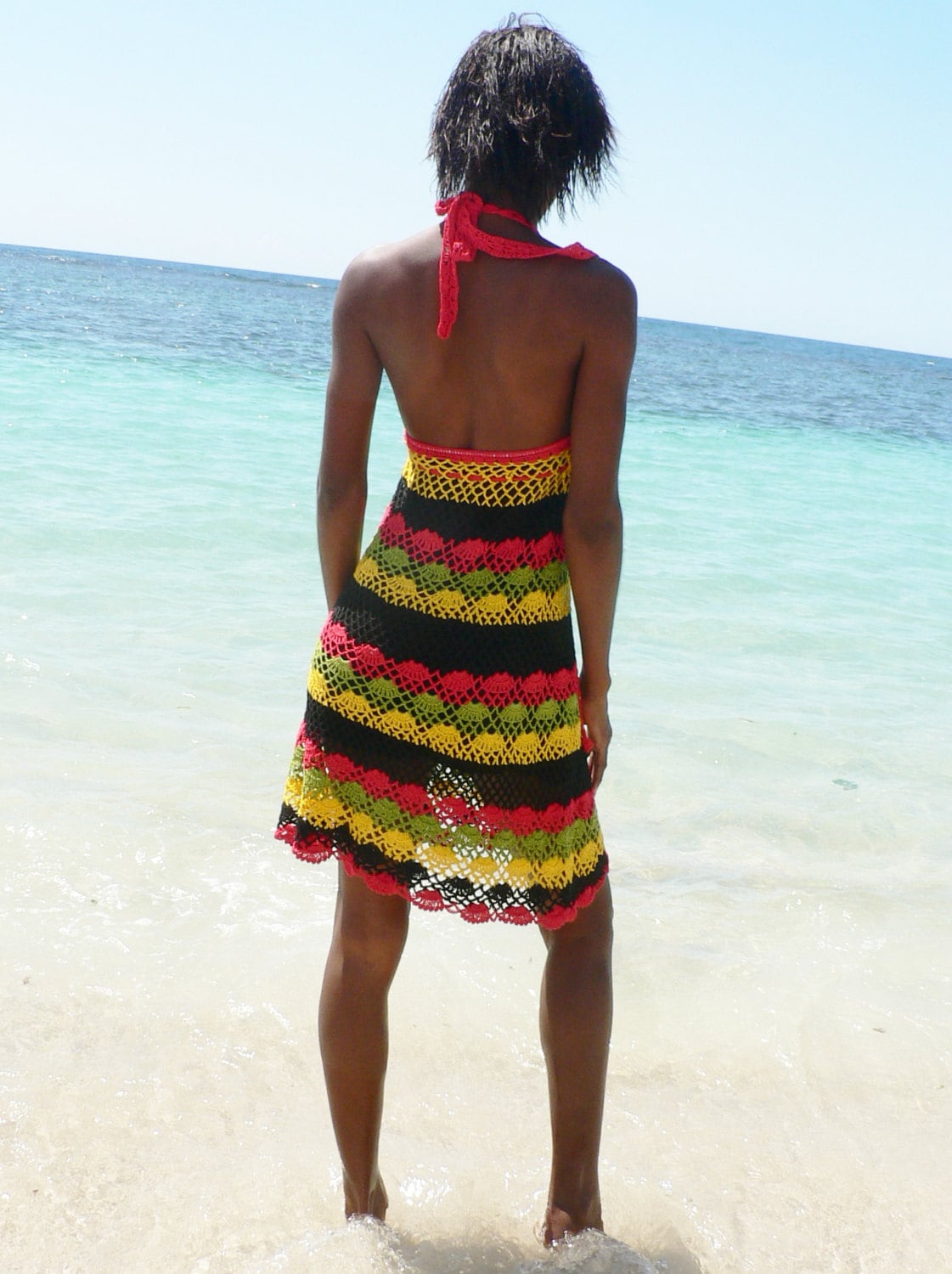 Handmade crochet dress 02 Jamaican Rasta colors. by TIMELESSTRADE