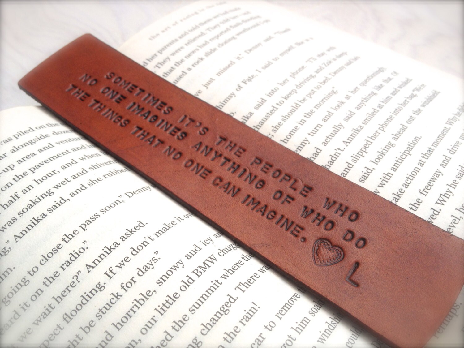 Personalized Tan Leather Bookmark Custom Lettering