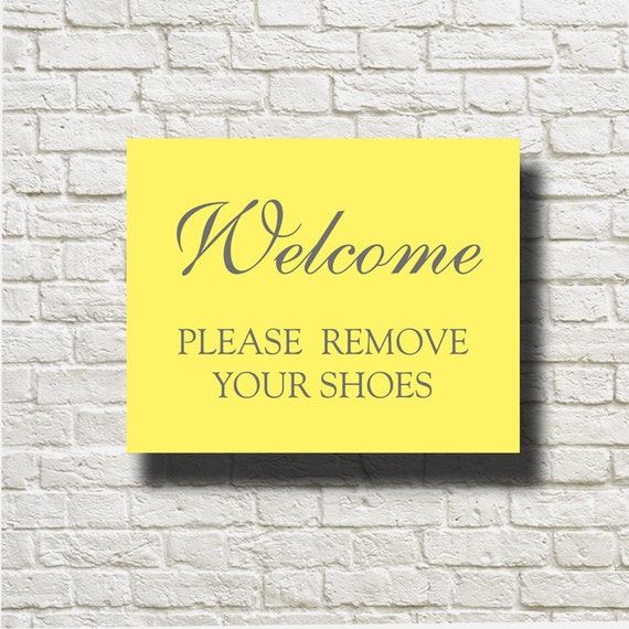 Items similar to please remove your shoes Yellow Gray Printable