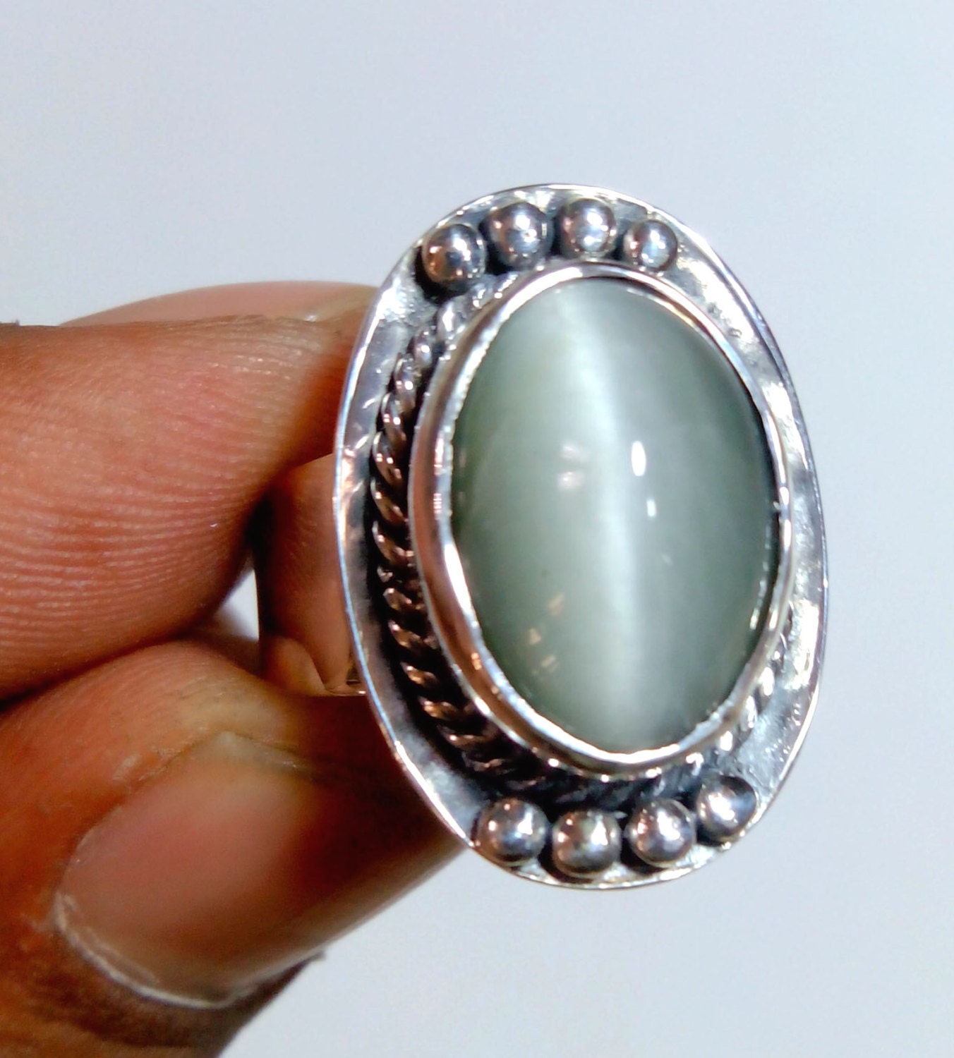 Natural High Cat's Eye Gemstone in handmade Solid by Riverofgems