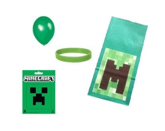 Filled Party Bag with Minecraft Sticker. WB