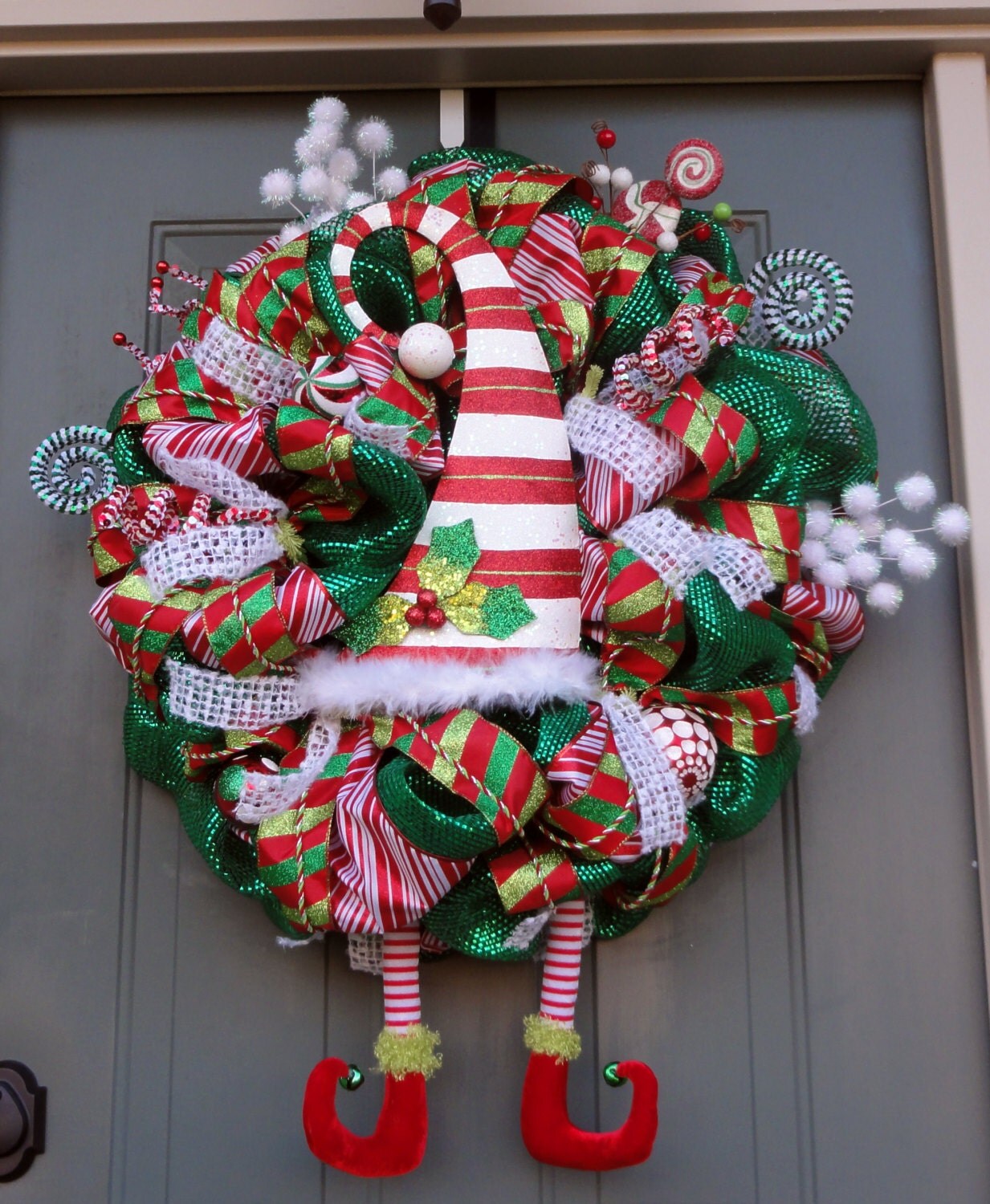 Whimsical Elf Christmas Wreath, Elf Legs and Hat Wreath, Christmas Wreath, Winter Wreath