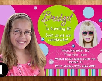 Personalized Barbie Birthday Invitation - You Print - Free Matching Thank You