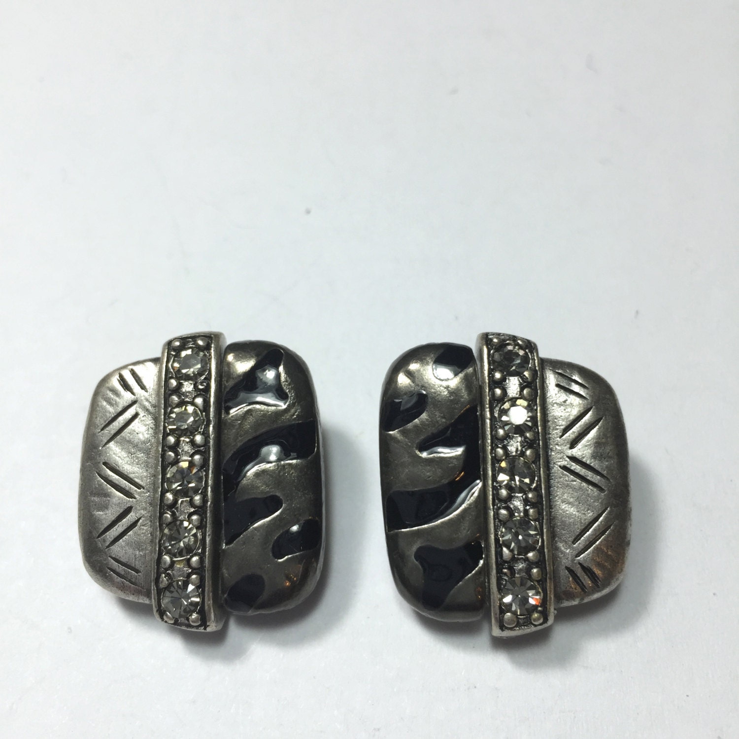 Chicos vintage clip on earrings Silver and Hematite with