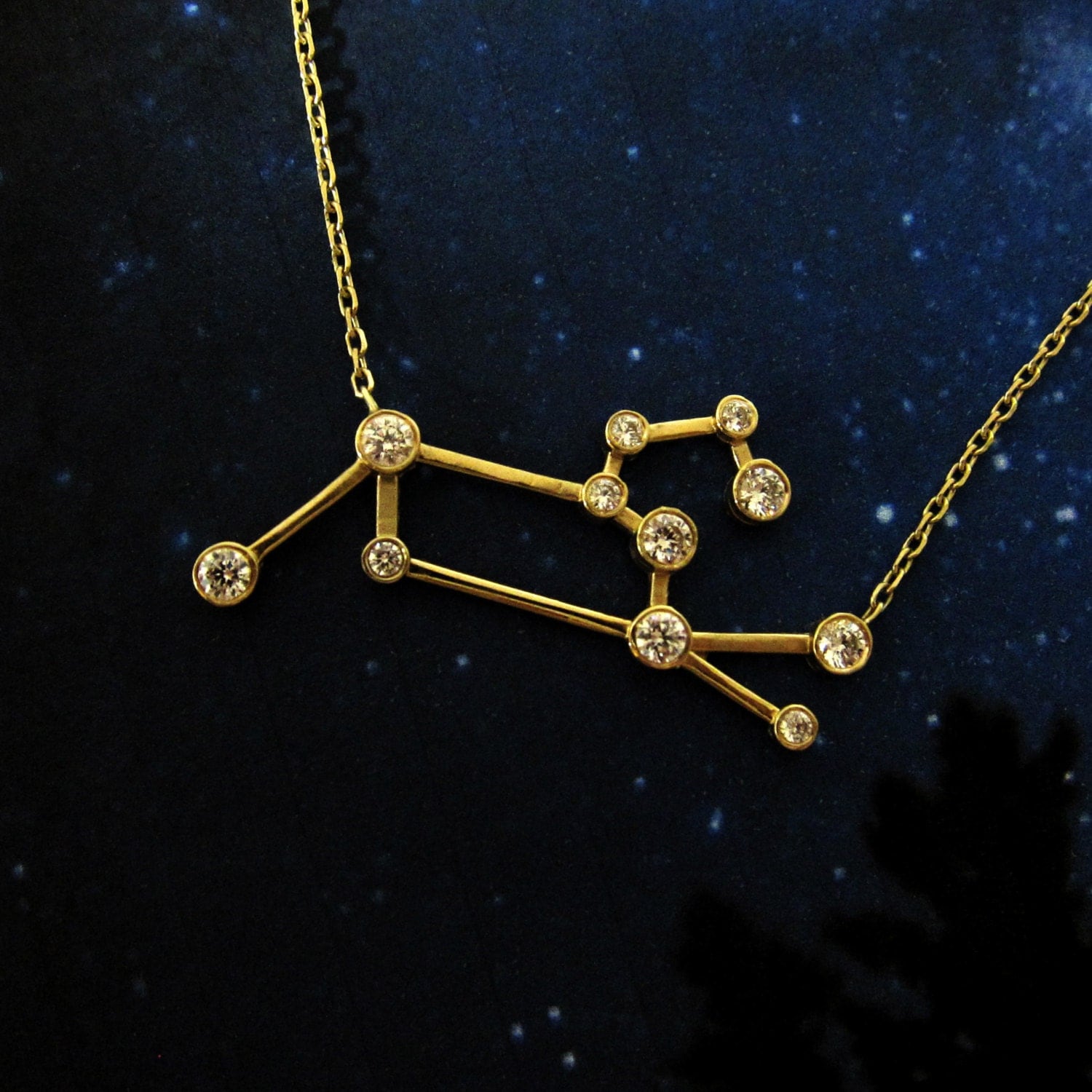 14k gold Zodiac constellation necklace with diamond cut