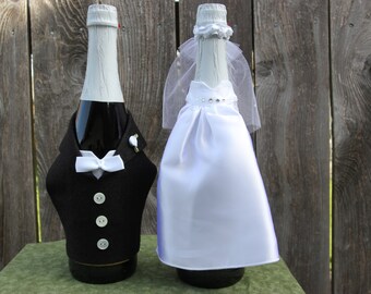 Items similar to Wedding Dress and Groom's Tux Wine Bottle Covers on Etsy