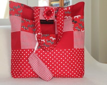 Tote bag red tote patchwork tote sh opping bag shoulder bag handbag ...