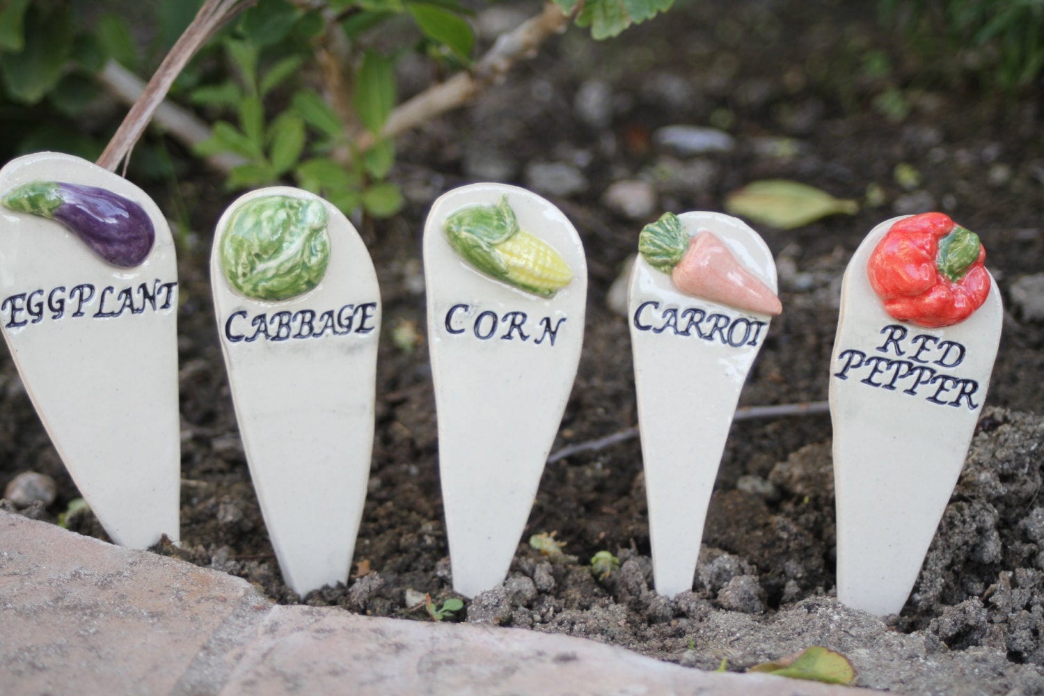 vegetable garden label set of 5 ceramic by