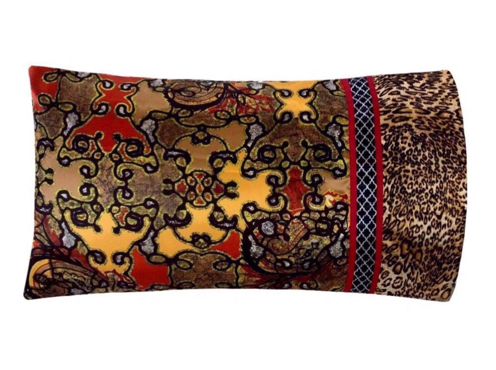 Bohemian Pillow Case Boho Satin Pillowcase Brown Leopard and