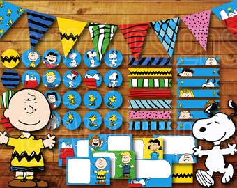 Printable Snoopy Birthday Party Decoration / Peanuts Charlie Brown Birthday Party Decoration Instant Digital Download with Banner / Bunting