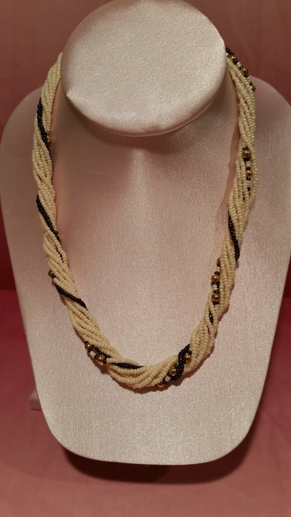 Vintage Twisted Bead Necklace 18 Length Ivory by TreasureBeautiful