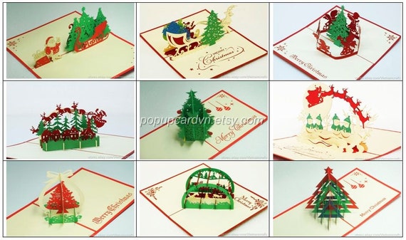 Items similar to Pack of 100 Popup Christmas Cards, Mixed designs, Wholesale greeting cards