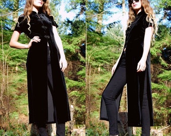 90s Black Velvet Dress with Frog Closure, Boho High Slit Maxi Dress ...