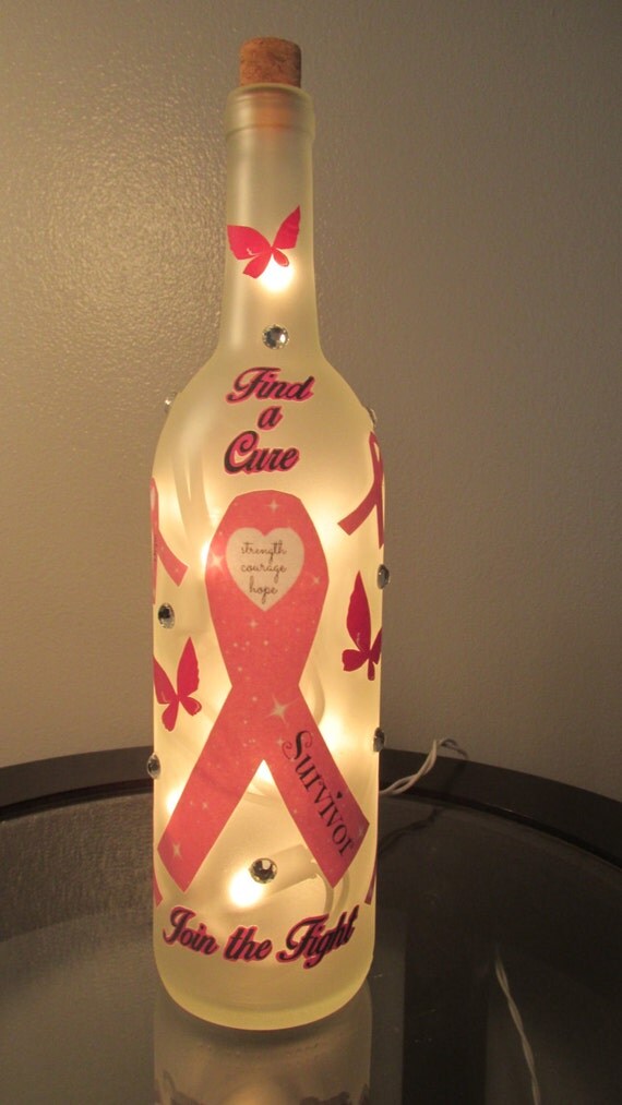 Breast Cancer Awareness Survivor Wine Bottle by NightLightsbyLori