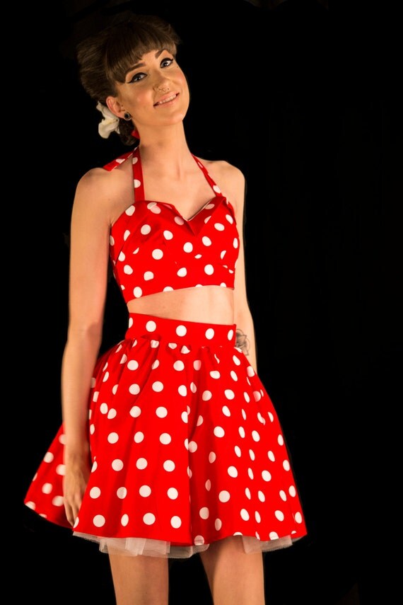 Items similar to Pin up crop top with short skirt in polka dots on Etsy