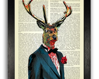 Scary Zombie Deer Poster Art, Gothic Zombie Art Print, Deer in Suit Book Art, Dark Goth Poster Bedroom Decor, Halloween Decal, Horror Poster