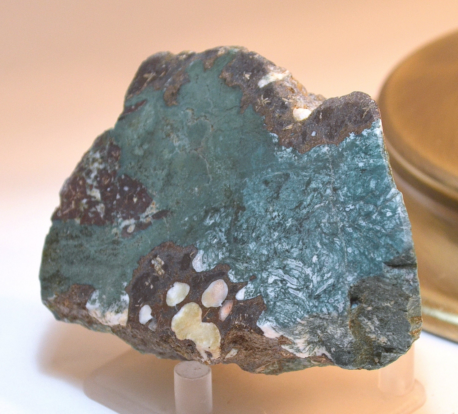 Multi-Colored Pisolitic Host Rock with Mossy-Green Copper