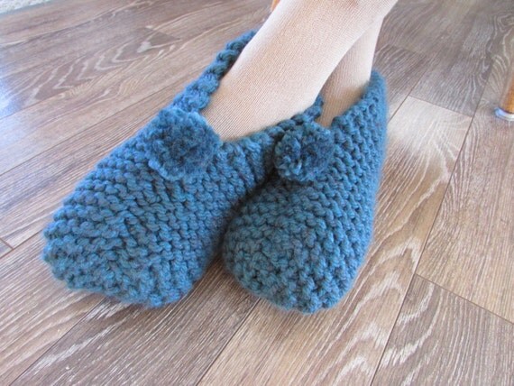 teal fluffy slippers