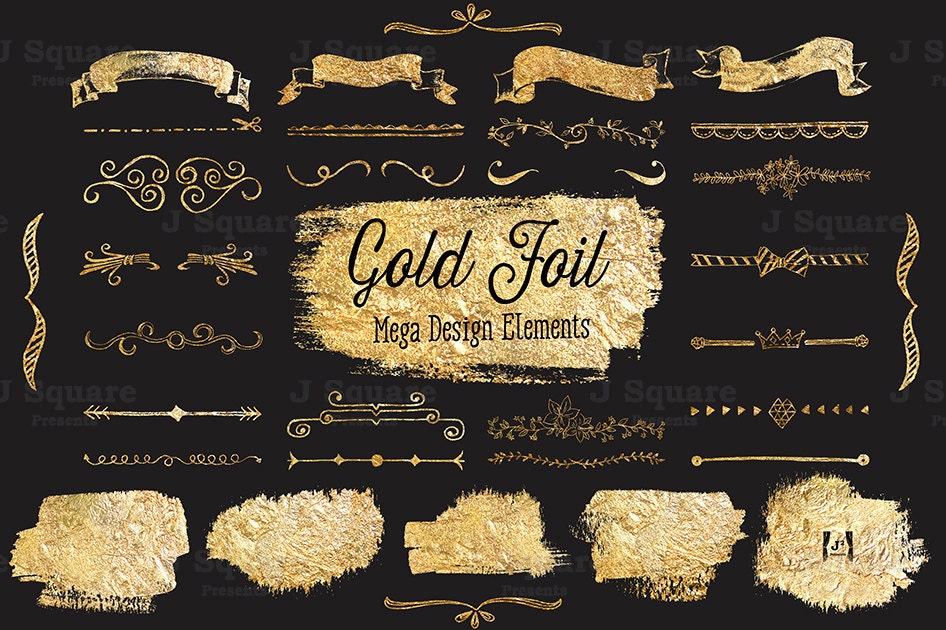 Gold Foil Text Divider/ Ribbon/ Blotch Clip Art Mega Pack ...