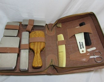 Dopp Kit, Men's, Leather Zip Case, 1950's