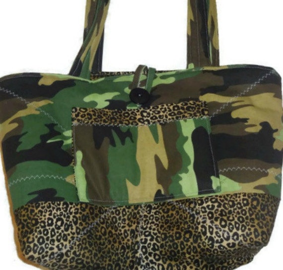 tote bag, Cute Camo and Leopard Print Handmade Women's Fabric Tote Bag ...