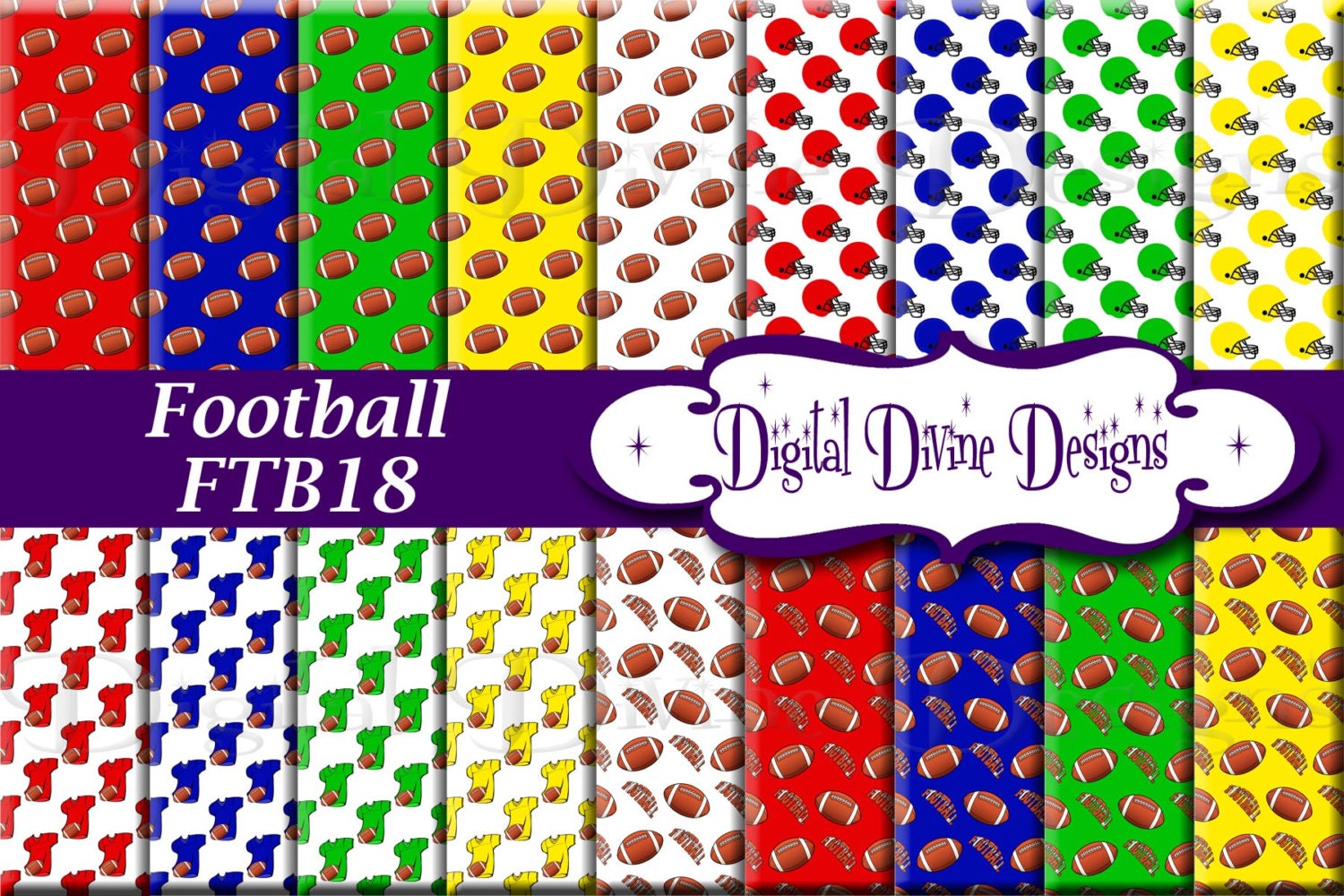 Football Digital Scrapbooking Paper Set Instant Download