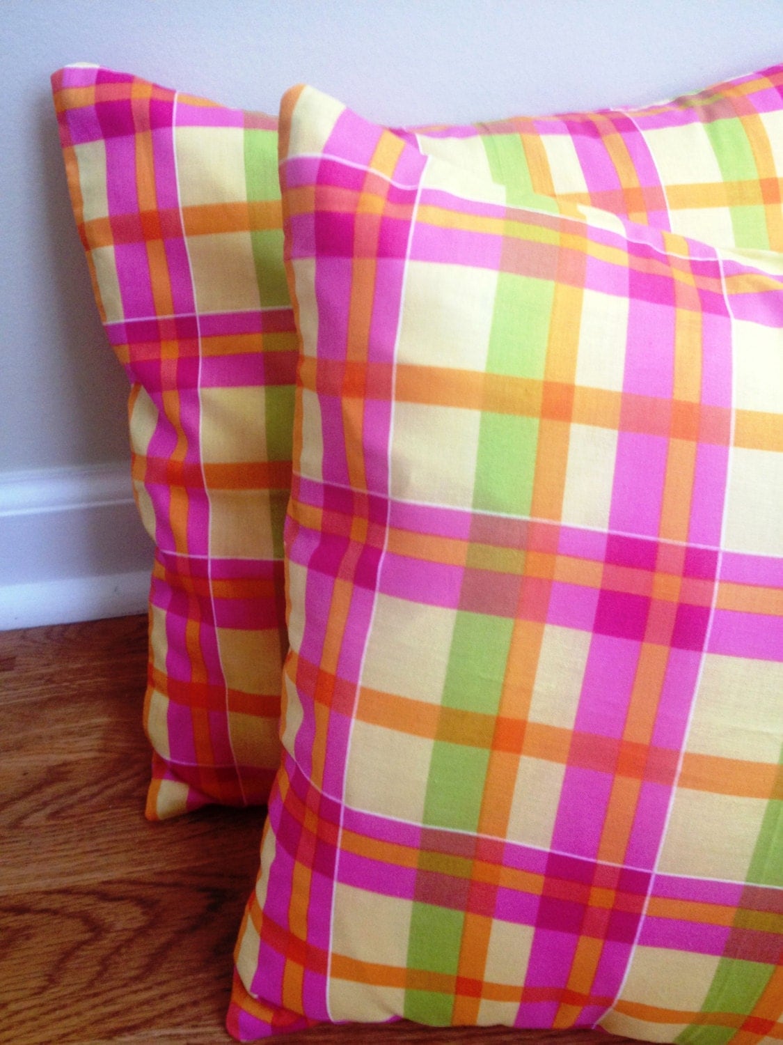 Pink Plaid Pillow Covers by SewUs on Etsy