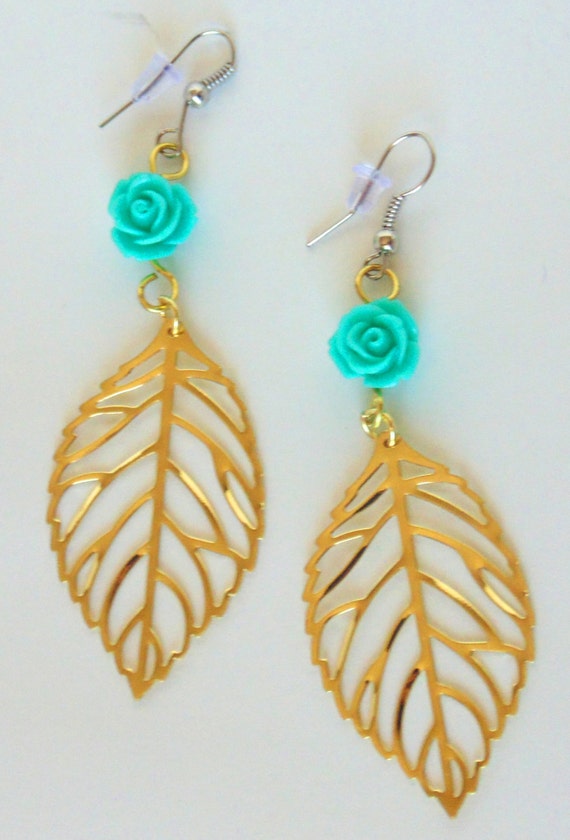 Gold rose leaf earrings by ImperialJewelsbyKEM on Etsy