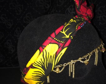 Bandeau bunny "black pin-up" foulard en wax positionnable