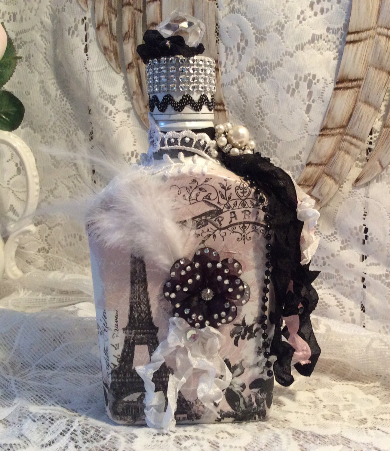 altered bottle shabby chic black whiteparis french altered bottle shabby chic black whiteparis french