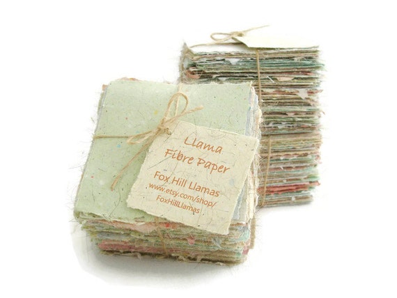 Llama Fibre Note Paper. 100 Sheets Hand-made, Hand Torn Recycled paper with Llama Fibre. Gift Boxed