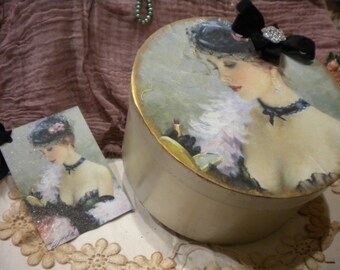 Shabby Chic Paper Mache Decorative Box "Make Up" with matching Tag.