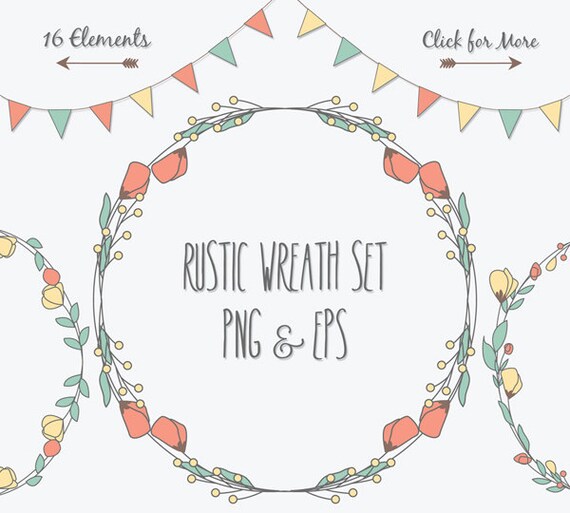 Rustic Wreath Clip Art Floral Wreath Clip Art Hand Drawn