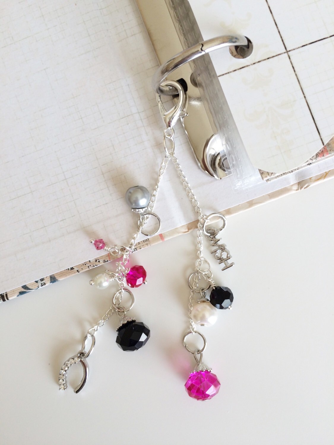Black and pink Planner charm pendant purse or key charm
