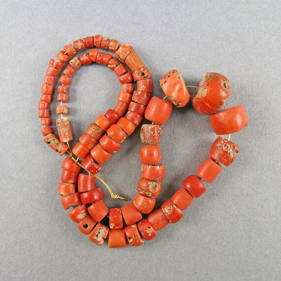 Antique Natural Coral Beads Red Coral Beads by OldCoralJewelry
