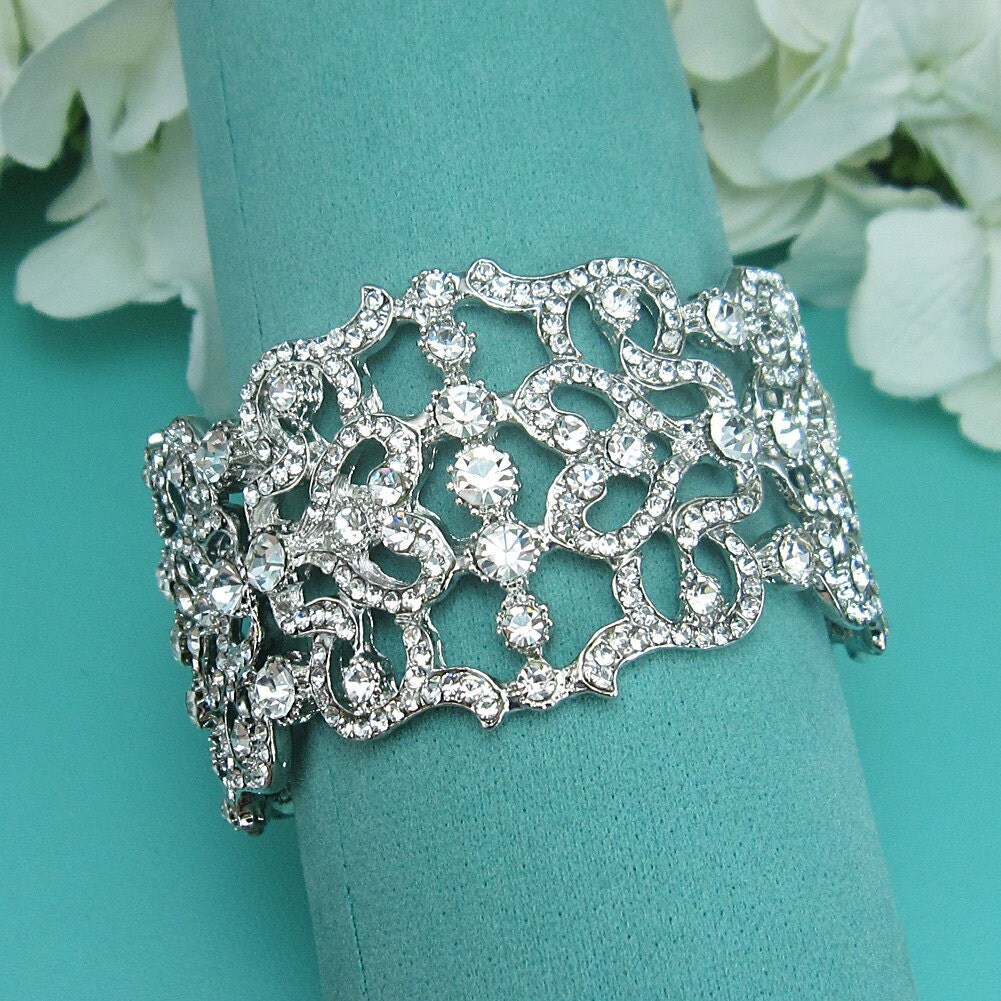 Bridal Cuff bracelet rhinestone cuff by AllureWeddingJewelry