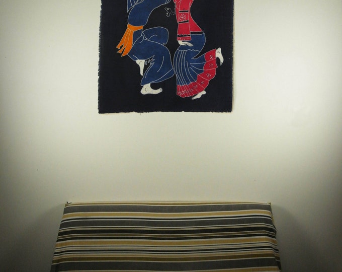 Lusheng Dancing - Monochrome Batik Painting Tapestry Wall Decor 33x27