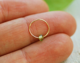 Tiny Green peridot Cartilage hoop Earring, GOLD or SILVER helix earring, Nose hoop, Helix earring