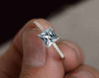 Natural Aquamarine Ring Sterling Silver March Birthstone Aquamarine Ring Promise Ring Engagement Ring Gift For Bride birthday gift for mom